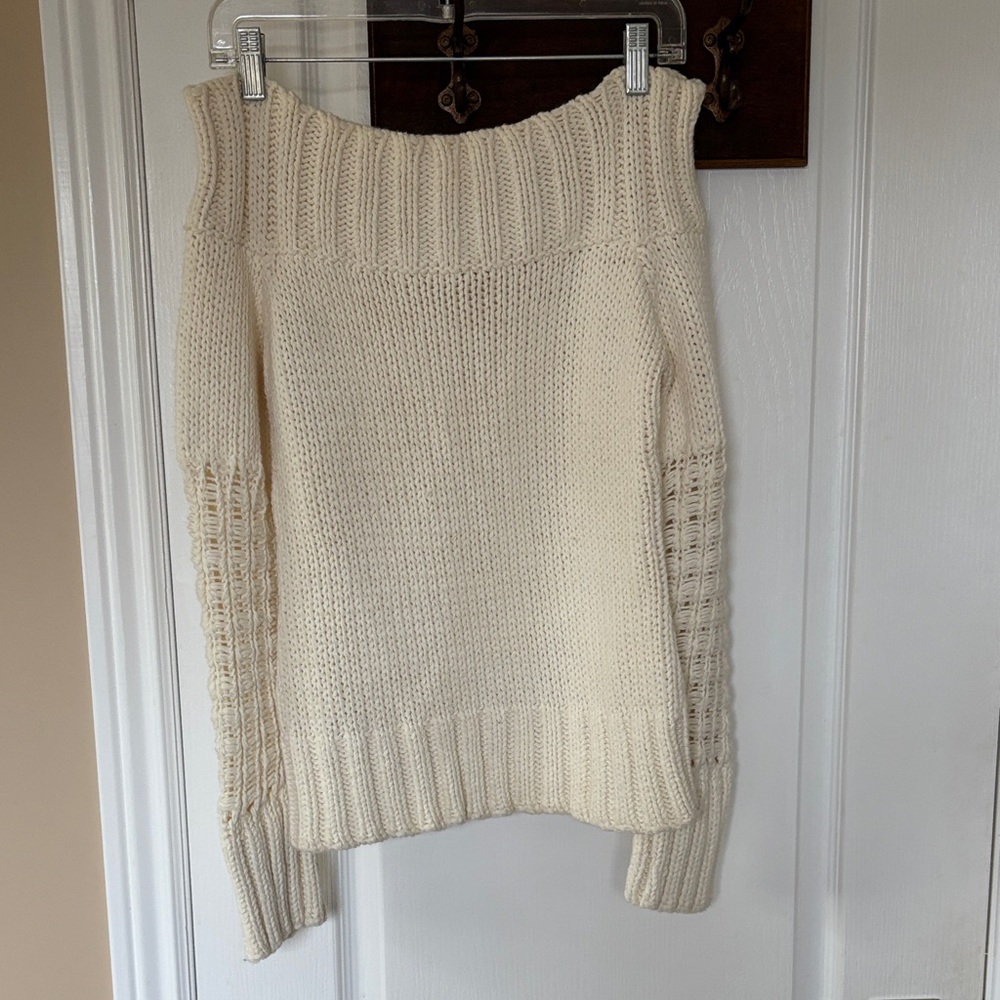Mango Cream Off-the-Shoulder Knit Sweater